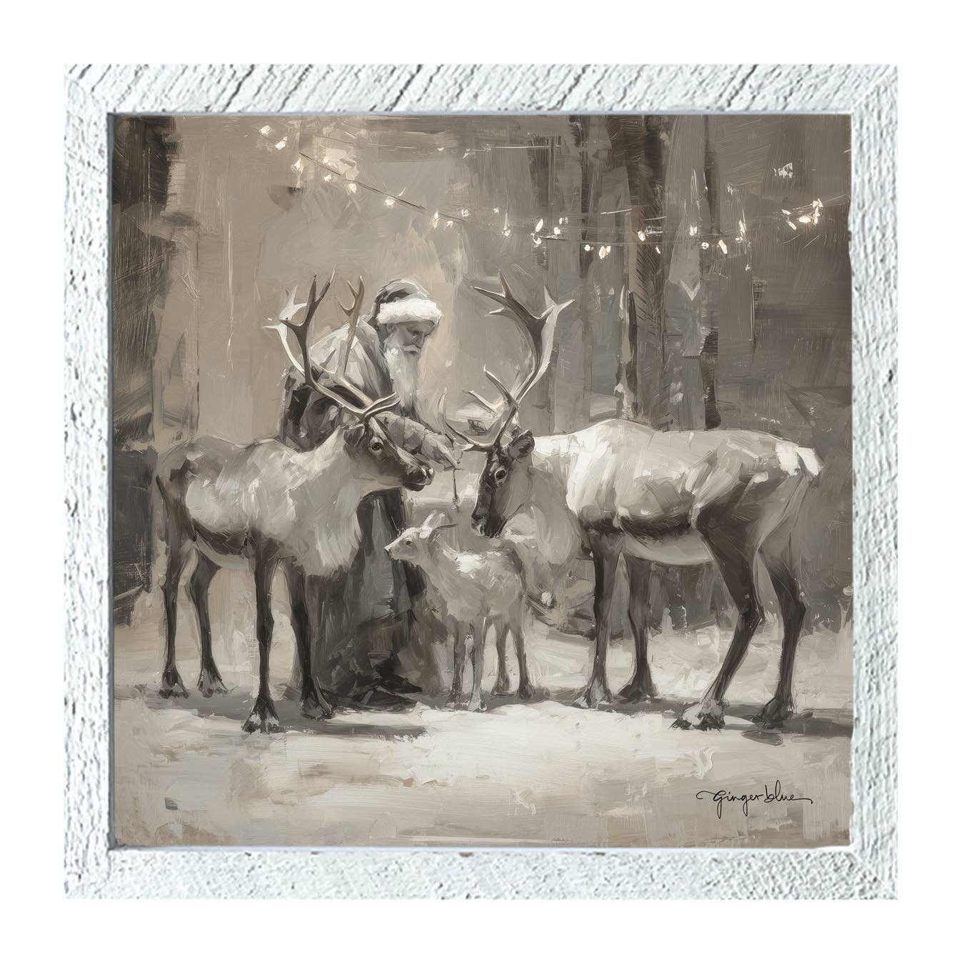 ginger blue - Vente Art mural pour les fêtes - Père Noël et rennes sous les lumières de Noël5