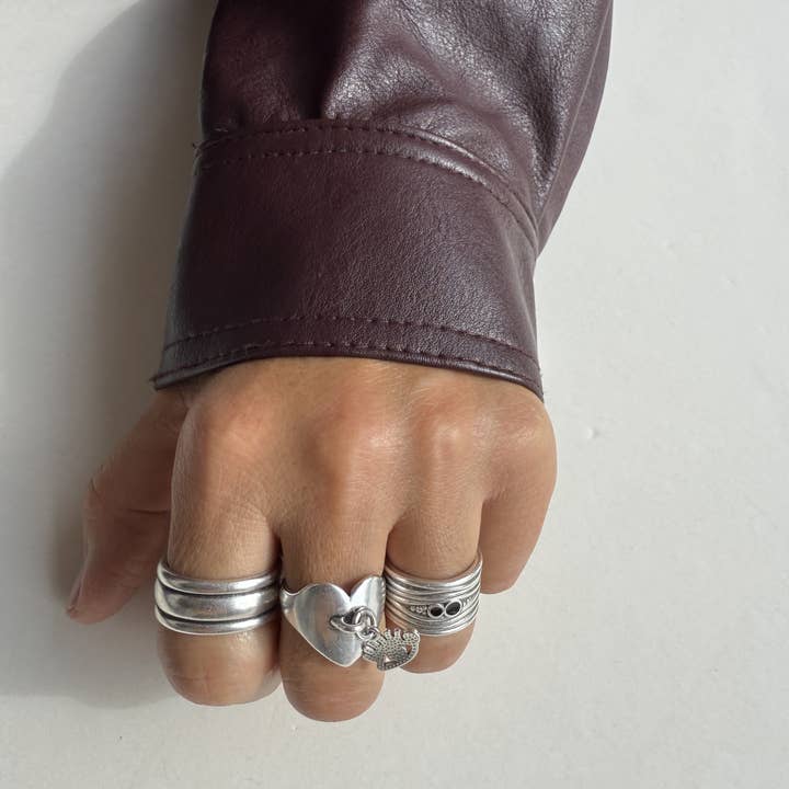 Christina Christi - Wholesale Cocktail/Statement Ring - Adjustable Silver Pewter Rings with Enamel n Evil Eye Charm4