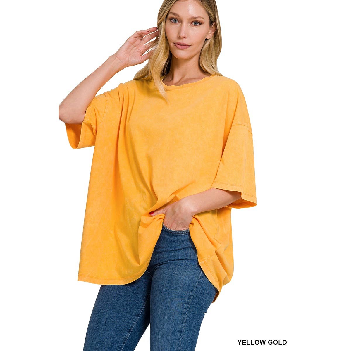 Apolline - Vendita all'ingrosso Tunica - Donna - T-SHIRT BOYFRIEND A SPALLA BASSA IN COTONE LAVATO CON ACIDO6