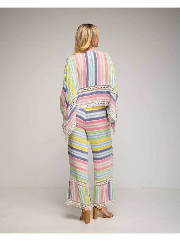 Ecru Striped blouse and pants set for wholesale on Faire