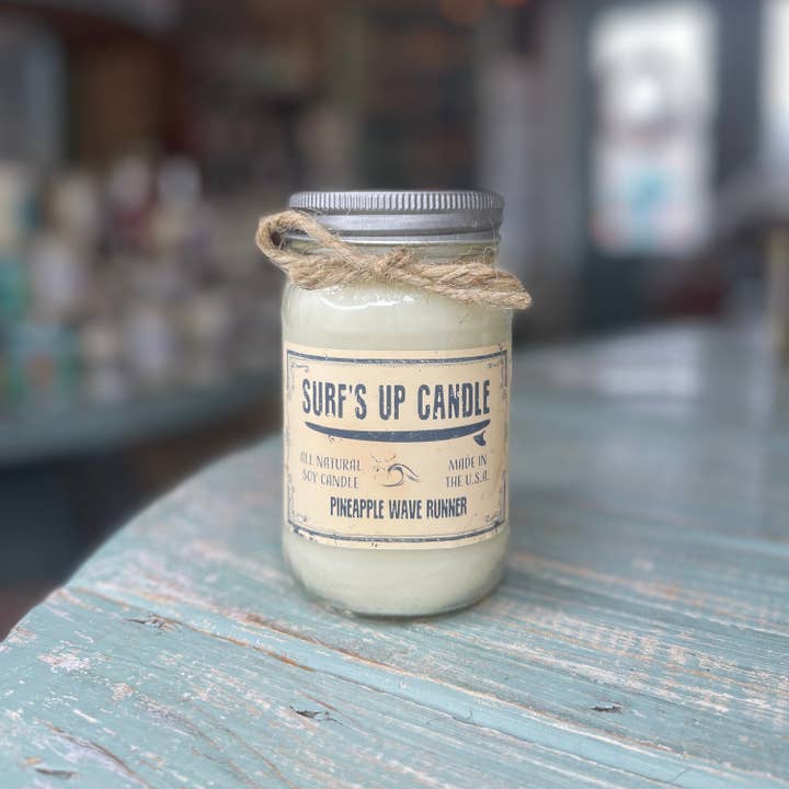 Surfs Up Candle - Wholesale Jar/Filled Candle - Pineapple Wave Runner Mason Jar Candle - Original Collection1