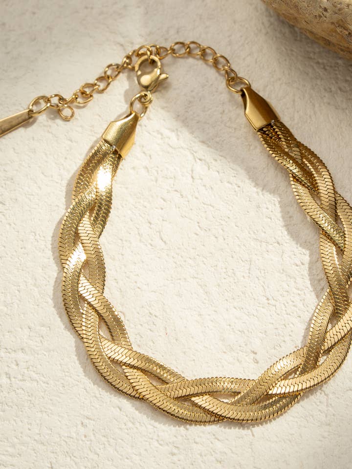 Elegant Double Chain Braided Gold Stainless Steel Bracelet for wholesale by COSMOS