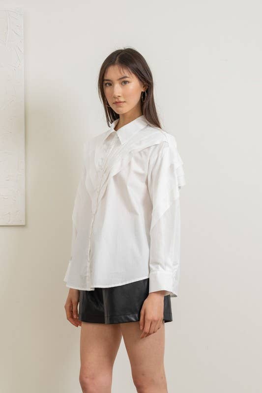 Heyson – wholesale Buttoned-down shirt – Women's – LT1065 Elegant Layered White Blouse5