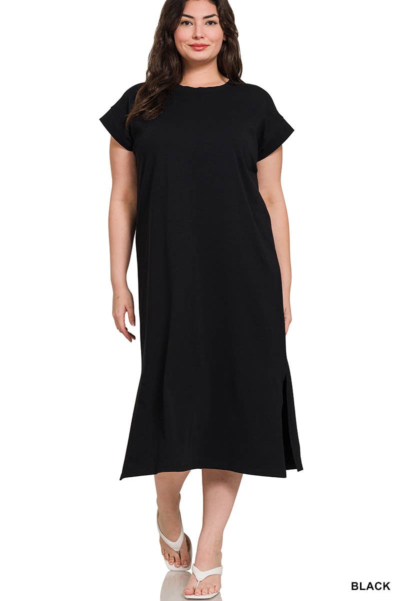 Vanilla Monkey - Wholesale Dress - Women's - Plus Round Neck Short Sleeve Midi Dress11