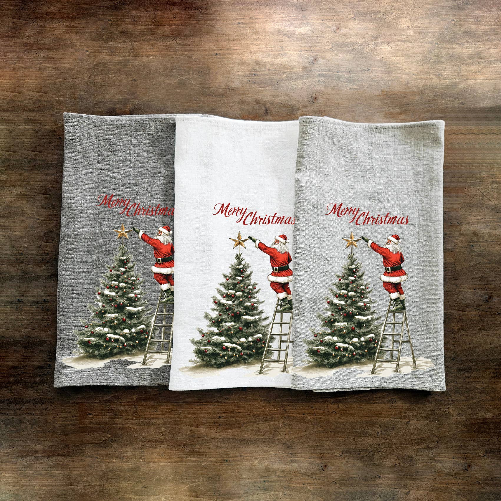 NorraVilla – Engroshandel Viskestykke – 100% linned gæstehåndklæde med glædelig jul julemanden1