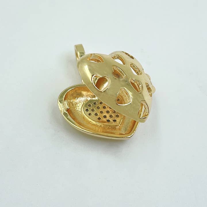 Beads Creation - Wholesale Individual Charm/Pendant - Gold Filled Dainty Puff Heart Locket Charm Pendant, CP16663