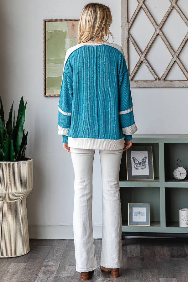 7th Ray - Wholesale Knit Top - Women's - Women's Color Block Rib Knit Top T573814