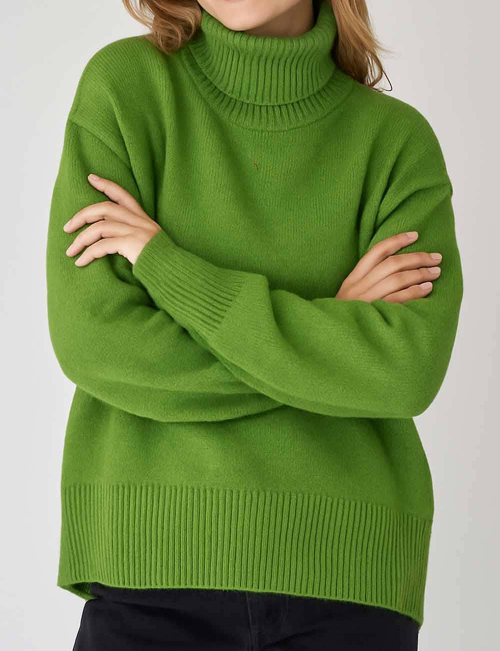 Sweetkama - Venta al por mayor Jersey de punto - Mujer - Suéter de punto para mujer con cuello alto y color sólido 560535