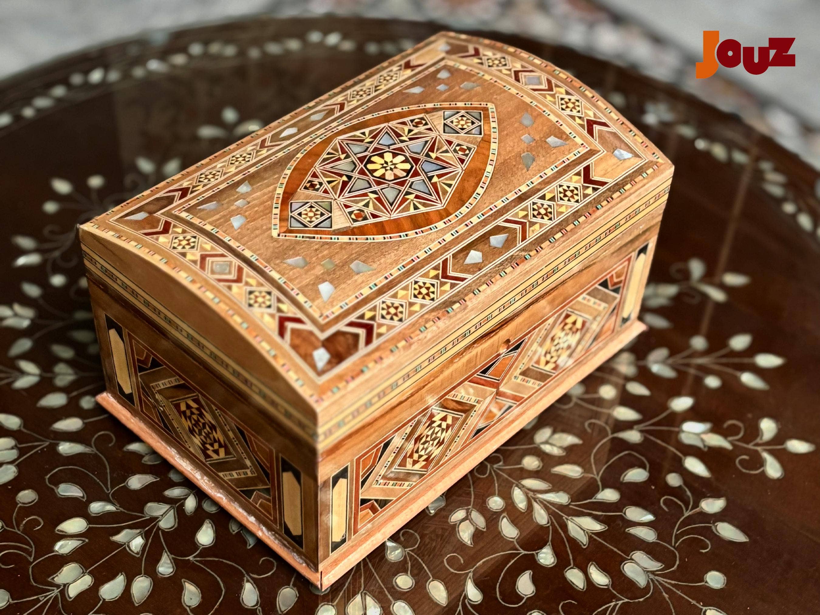 JOUZ - Wholesale Decorative Box - Handcrafted Wooden Mosaic Keepsake Box with Lock & Key – Unique Decorative Storage2