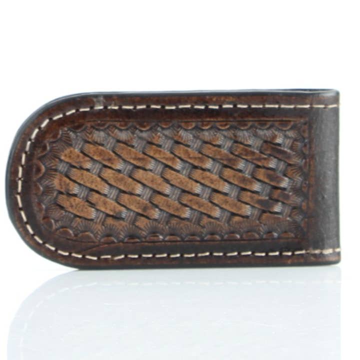 Leather Impressions Inc - Wholesale Money Clip - Unisex - American Bison Tooled Leather Magnetic Money Clip