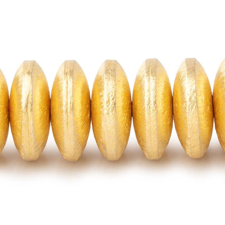 14mm 22kt Gold Plated Copper Brushed Disc Beads 8 inch 37 pieces for wholesale by Beads of Cambay