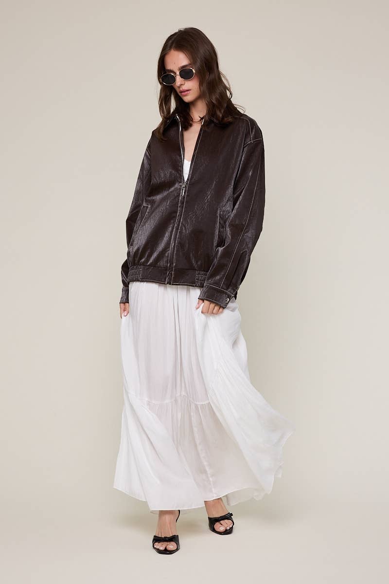 Sky to Moon - Vente Veste en cuir – femme - VESTE OVERSIZE À COL EN SIMILICUIR AVEC DÉTAILS POINTUS8