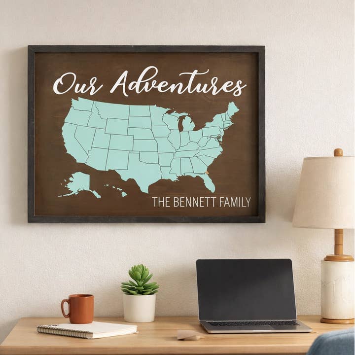 Our Adventures Map Personalized: Signature Design for wholesale by Paisley Grace Makery