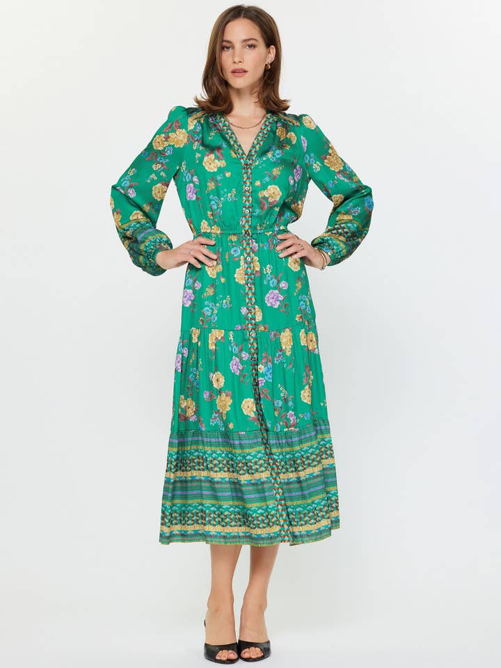 Vestido Comprido com Botões e Bordado Floral por atacado de Current Air