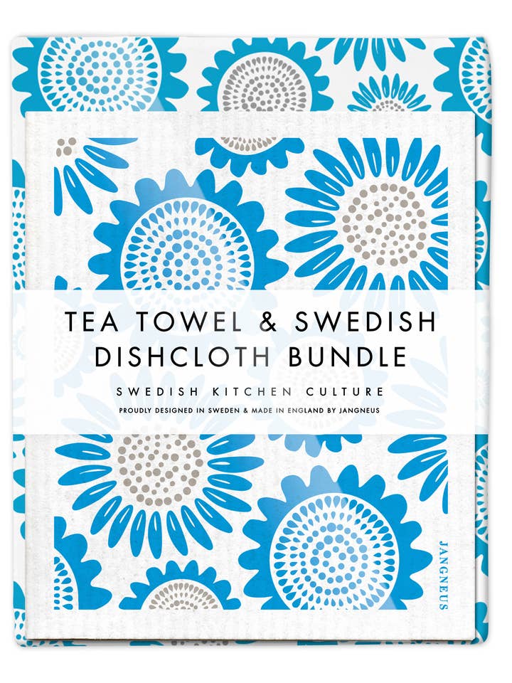 Ensemble de torchons et torchons suédois, tournesol, turquoise pour la vente par Esthetic Living