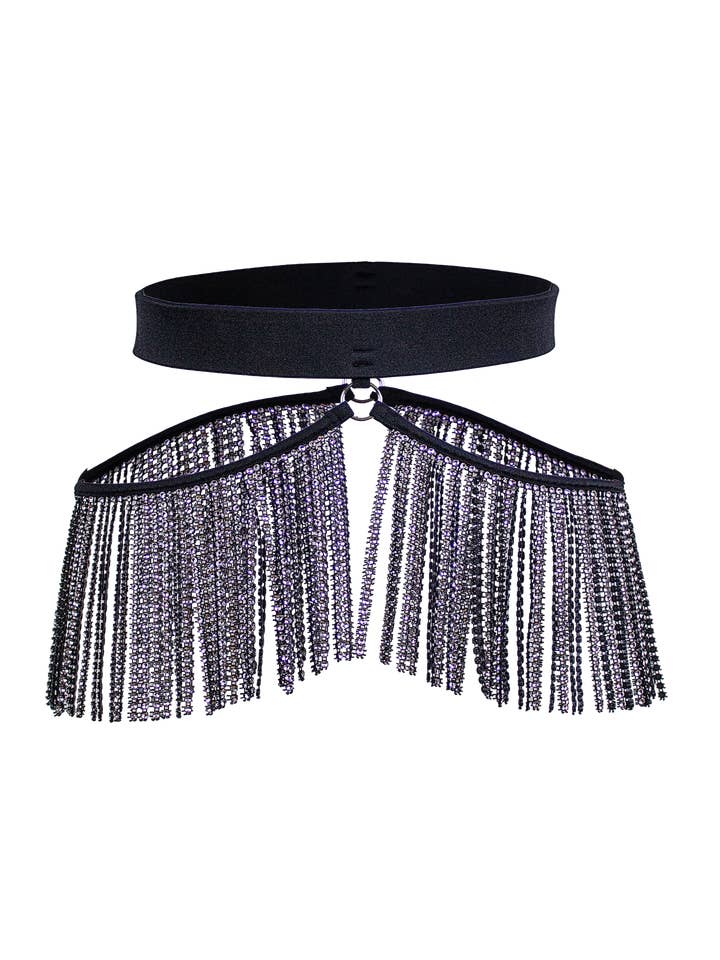 Strassfransbälte / Festivalglittrande franskjolbälte / SVART för wholesale av EXES LINGERIE