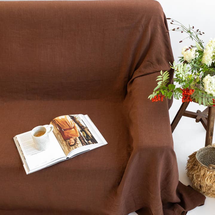 MagicLinen - Wholesale Chair/Sofa Slipcover - Linen couch cover in Chocolate brown