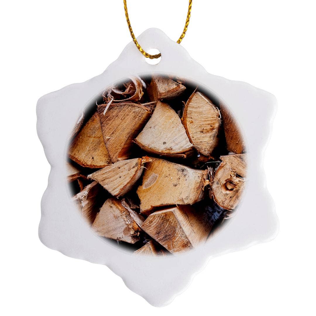 3dRose - Wholesale Ornament - 3dRose, Pile of chopped birch firewood, closeup view, Ornament0
