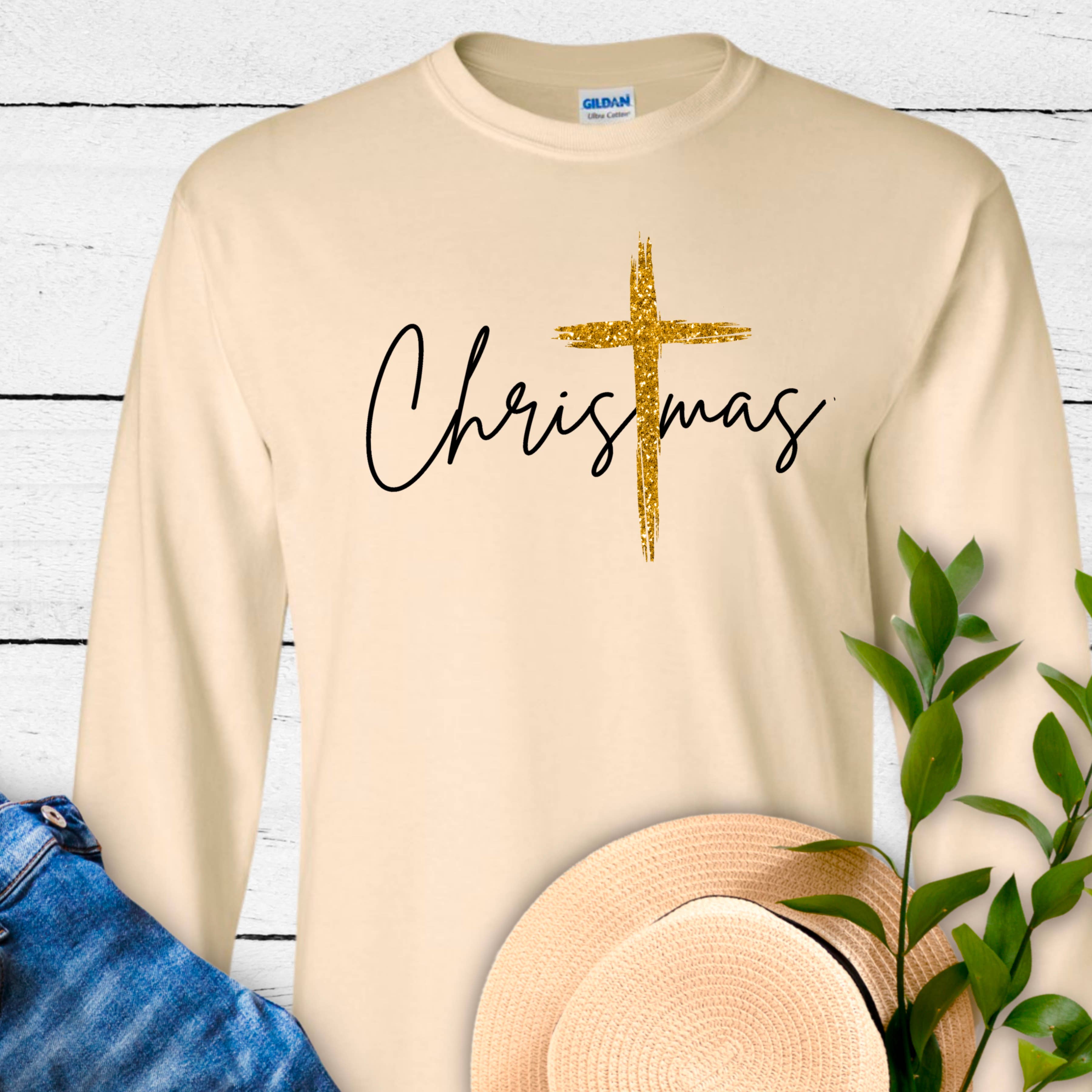 Lauras Closet - Wholesale Graphic Sweatshirt - Women's - Christmas with Gold Cross- Graphic Tee 4