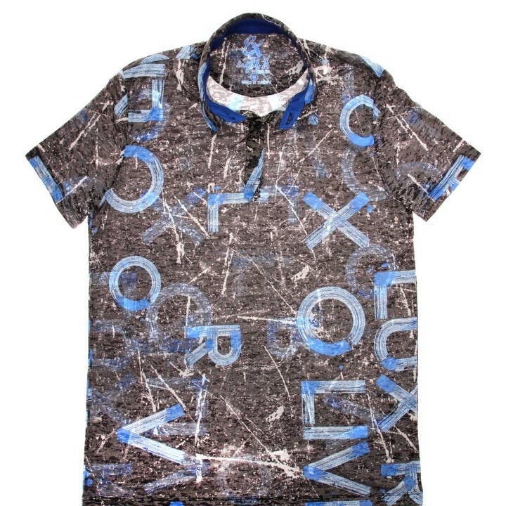 BLÅ PRINT POLO SHIRT #T -1193P for engroshandel hos EIGHT X