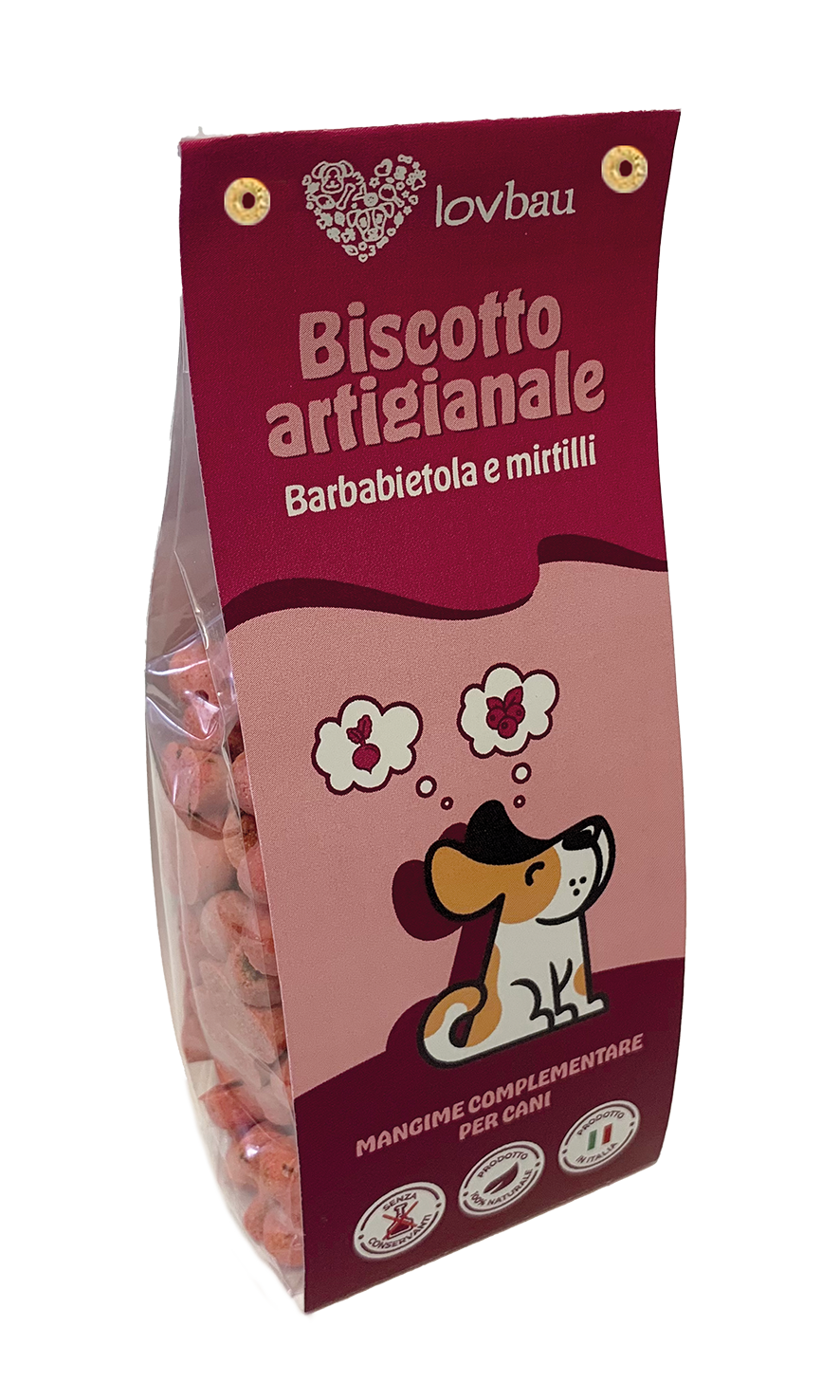 Lovbau srl - Vente Friandises – chien - Biscuits naturels à la betterave et aux myrtilles 100 g0
