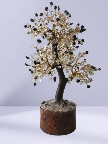AmazeU – wholesale Decorative tabletop object – Clear Quartz  & Black Tourmaline Gemstone Tree (500 chips) 1
