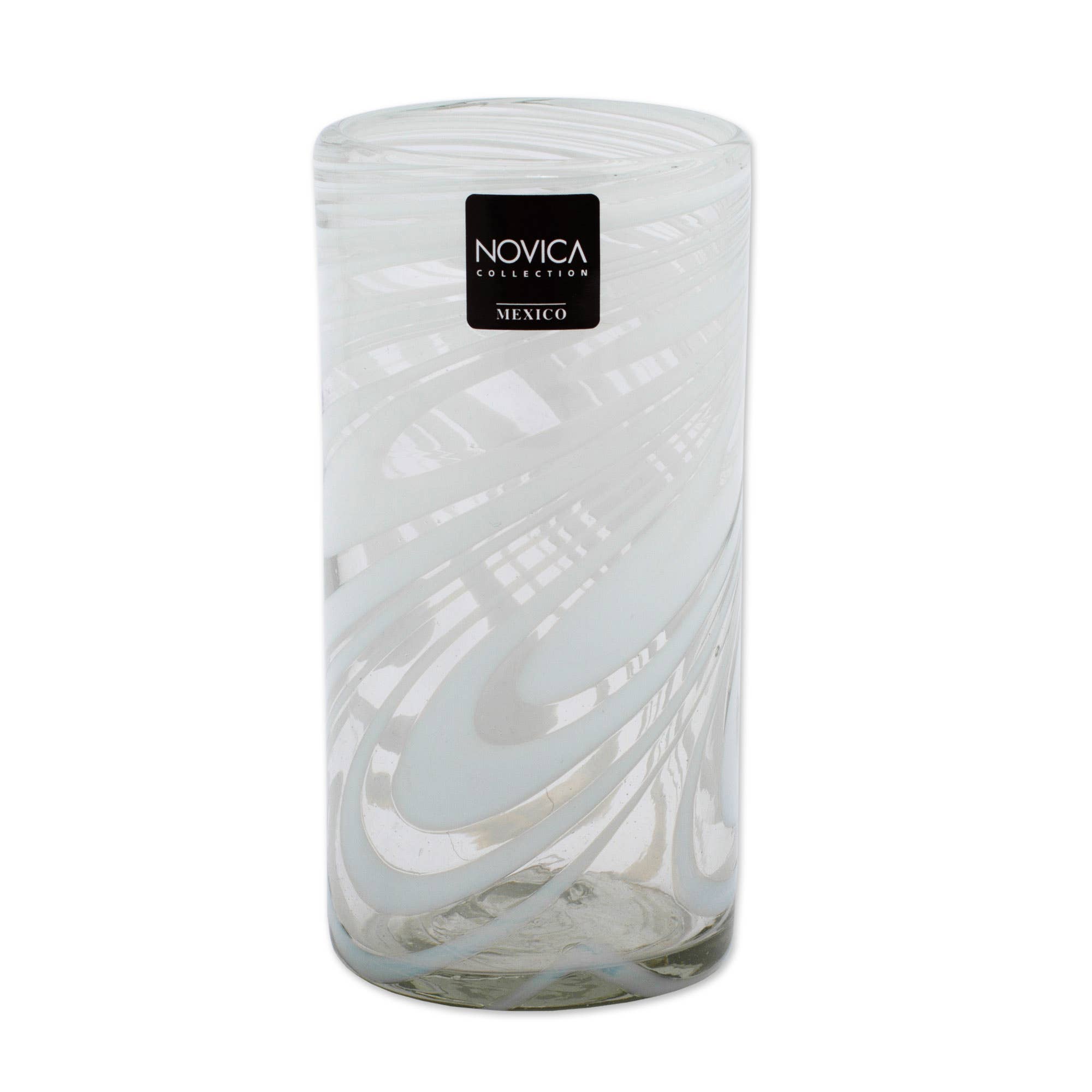 NOVICA - Wholesale Cocktail/Liquor Glass - Whirling White  Blown Glass Highball Glasses (Set Of 6)3