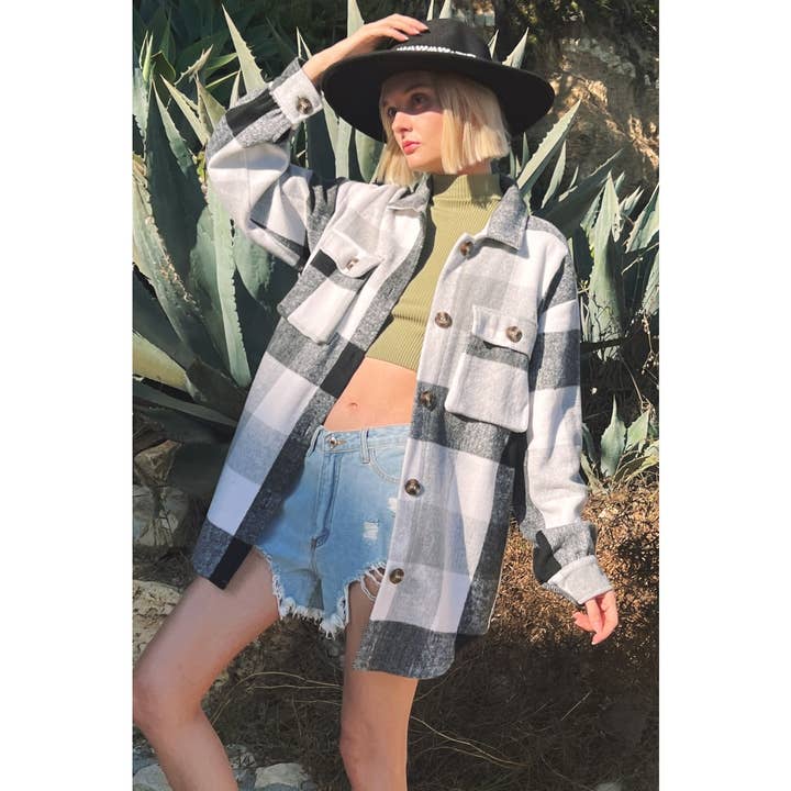 Mapcie - Wholesale Jacket - Women's - PLAID SHACKET WITH POCKETS