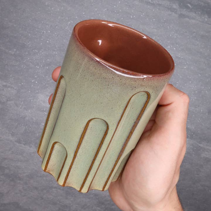 Green and Red 16 oz Round Indented Stoneware Ceramic Cup for wholesale by HOLD SUPPLY