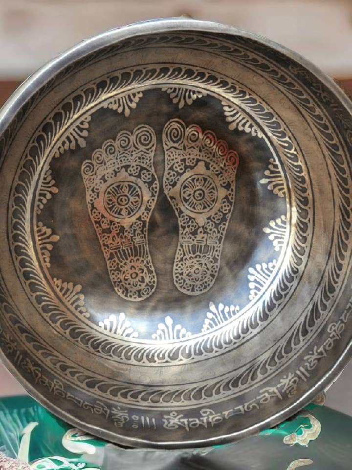 Buddha Foot Carved 8 Inch Singing Bowl for wholesale by Numri Design