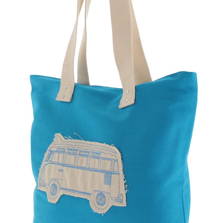 VW Collection by BRISA - Wholesale Grocery/Shopping Bag - VW T1 Bus Canvas Shopper Bag - Turquoise