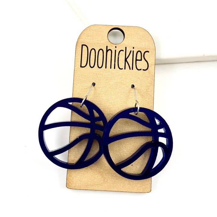Doohickies - Wholesale Dangle Earrings - 1.25 Custom Glitter Acrylic Basketball Dangle Earrings (10 Color Options)