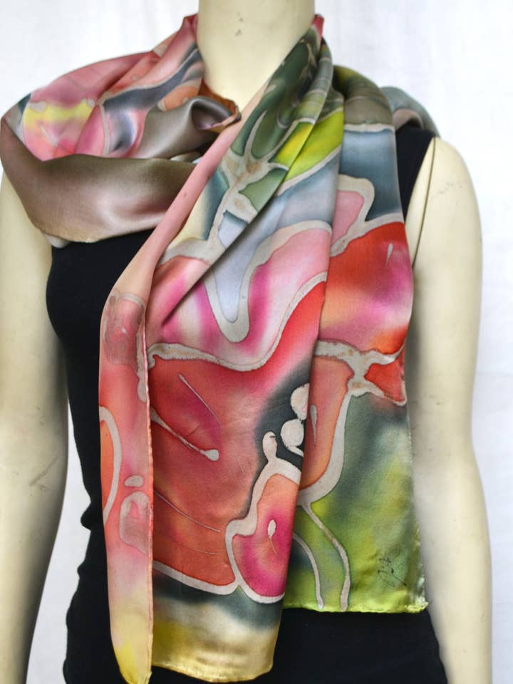 Röd vallmo halsduk för wholesale av Poshaq Hand Painted Silk