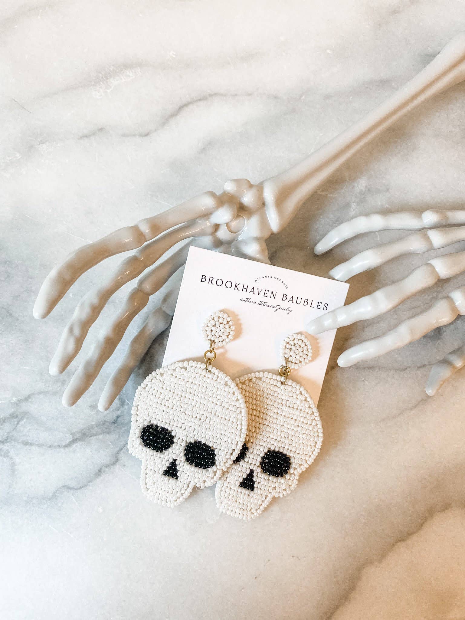 Brookhaven Baubles - Wholesale Dangle earrings - Halloween Skull Beaded Southern Statement Earrings