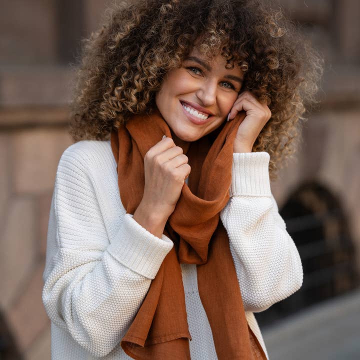 Women's 100% Linen Scarf Almond Brown for wholesale by menique