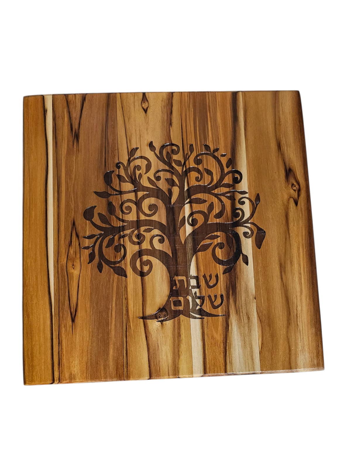 Eclectic Judaica - Wholesale Cutting Board - Challah Board Shabbat Shalom Teak 1
