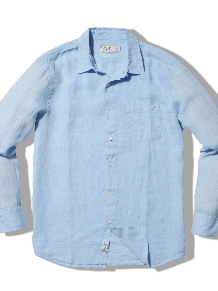 Nantucket Garngefärbtes Leinenhemd - Hellblau für den Großhandel von Grayers