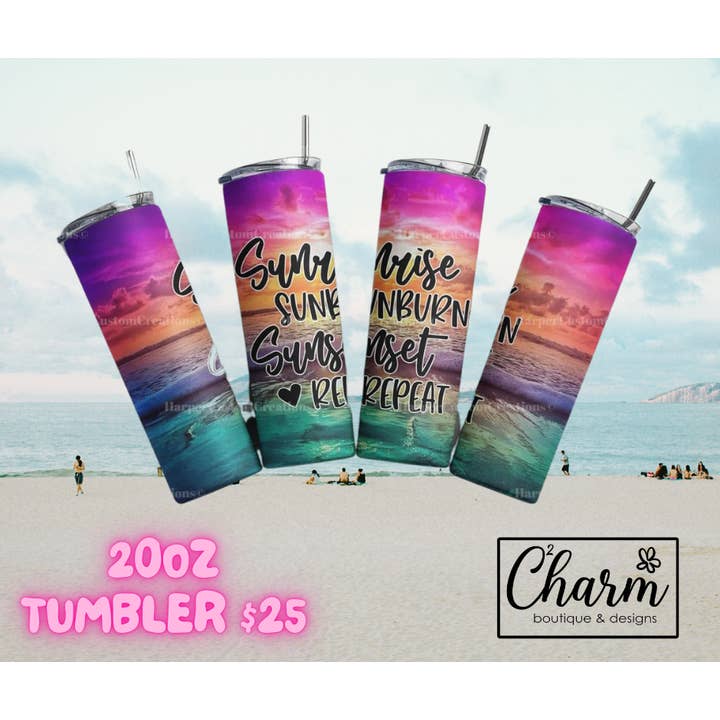 Sunrise Sunburn Sunset Repeat Tumbler for wholesale by Charm Boutique & Designs