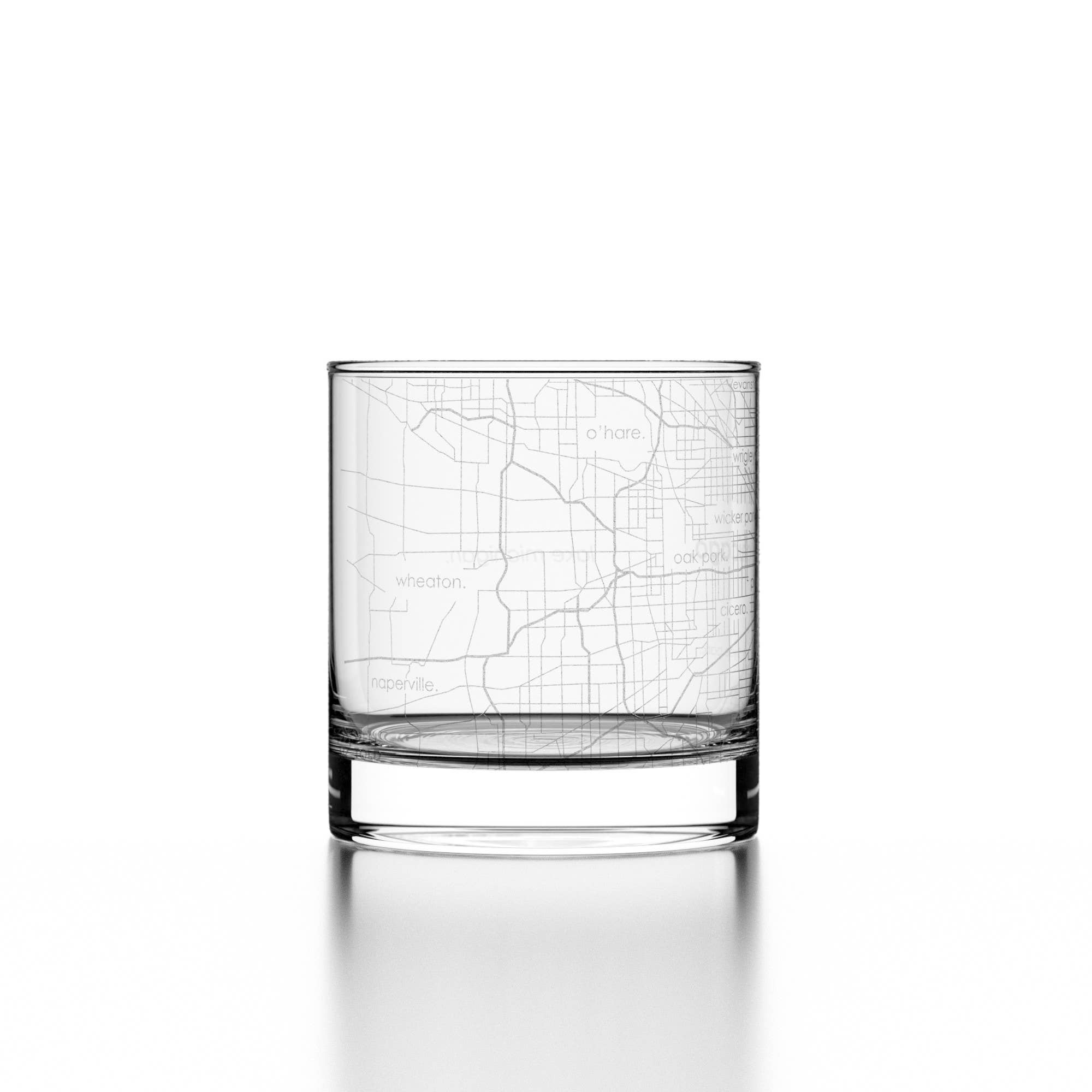 Well Told - Wholesale Drinking Glass/Cup - Chicago, IL City Map - Etched Whiskey Rocks Glass4