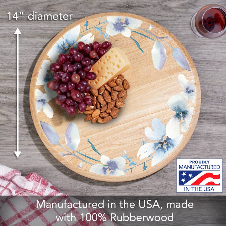 CounterArt/Highland Home/Thirstystone/CoasterStone – wholesale Lazy Susan – "White Floral Wreath" Rubber Wood Lazy Susan Turntable 14"6