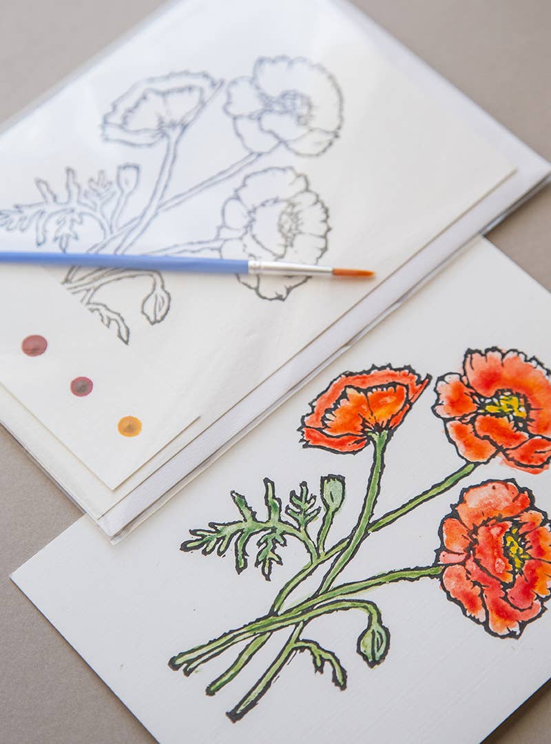 Ashes & Arbor - Wholesale DIY Craft Kit - 5x7 Poppy Flower Watercolor Card Art Kit2