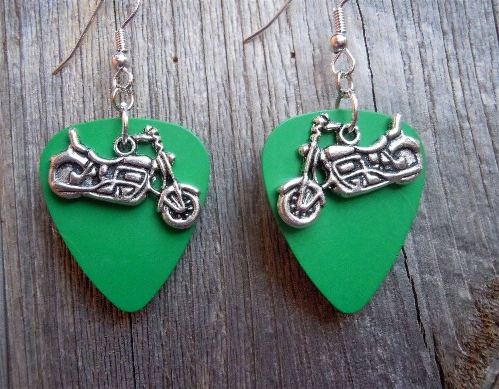 Simply Raevyn - Wholesale Dangle Earrings - Motorcycle Charm Guitar Pick Earrings0