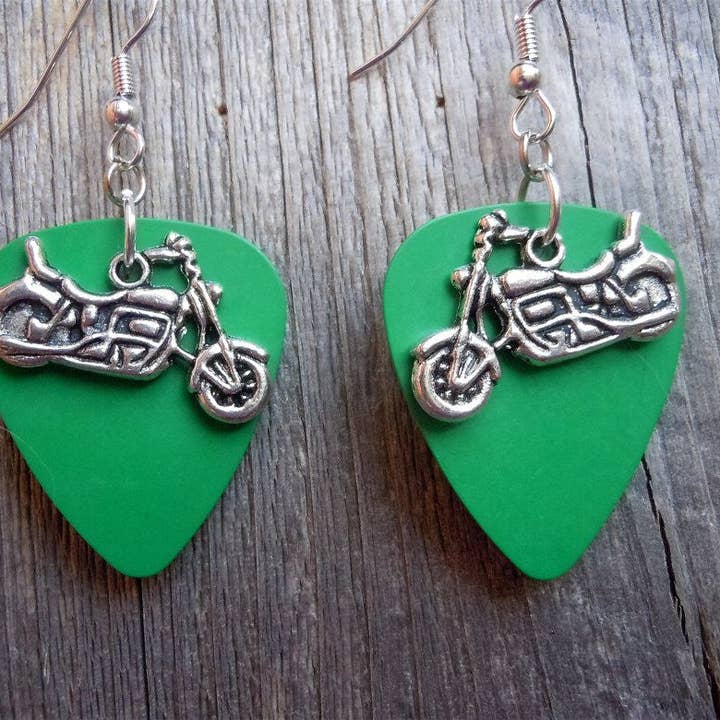 Simply Raevyn - Wholesale Dangle Earrings - Motorcycle Charm Guitar Pick Earrings