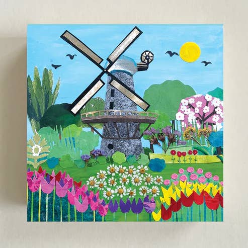 Il mulino a vento olandese – Blocco di memoria o Stampa d'arte per la vendita all'ingrosso da parte di Jennifer Clifford’s Adventures in Collage