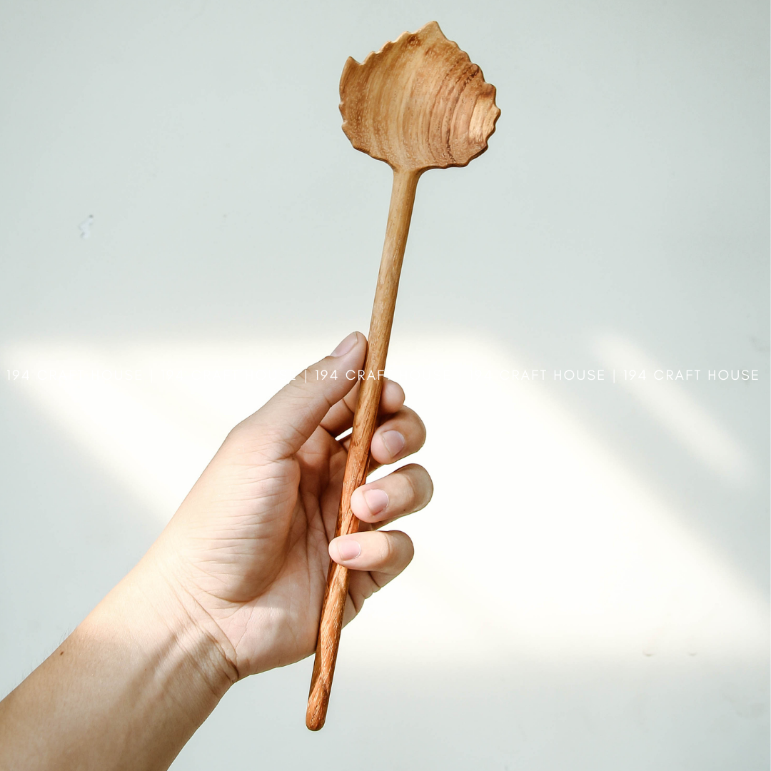 194 Craft House – wholesale Serving utensil – Hand Carved Leaf Shaped Wooden Spoon - Serving Spoon6