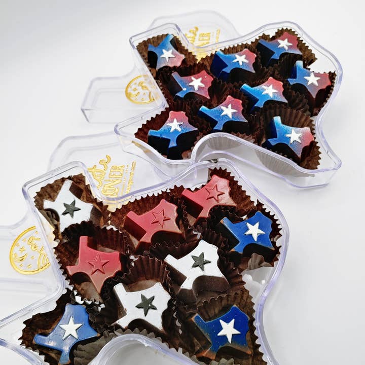 Chocolate Hangover - Wholesale Chocolate Box - Red, White & Blue Texas-shaped Truffles