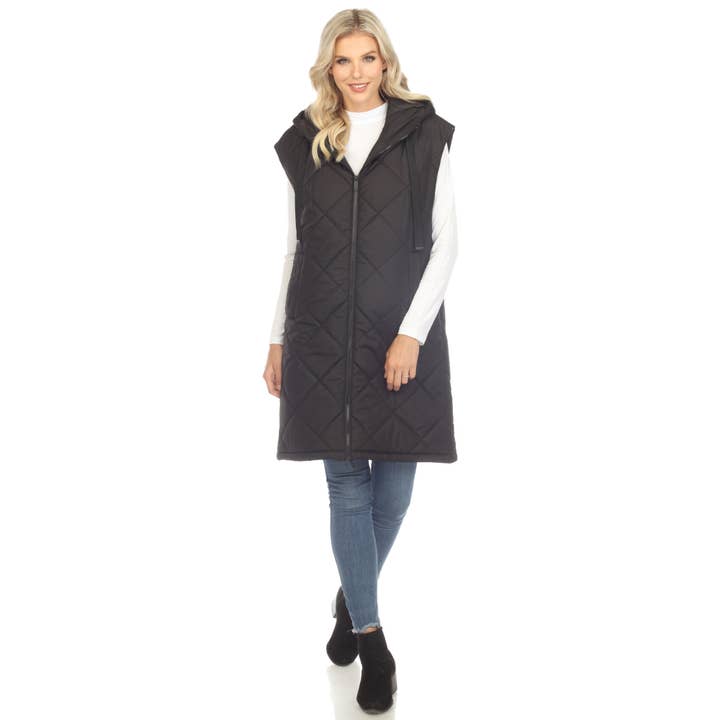 WHITE MARK - Wholesale Outerwear Vest - Women's - Women's Diamond Quilted Hooded Puffer Vest