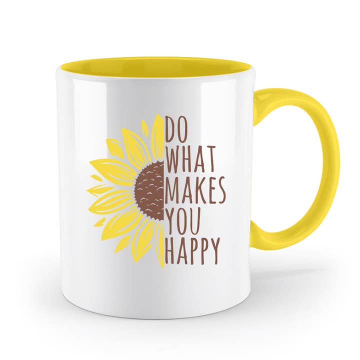 Yellow Do what makes you happy - mug for wholesale on Faire