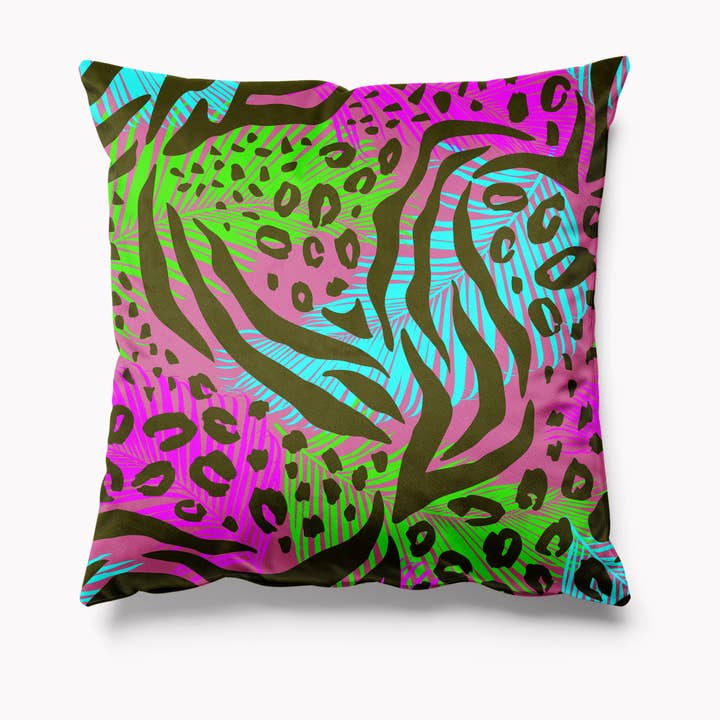 Kissen aus Samt mit Tiermuster und tropischem Muster - Rosa für den Großhandel von Kitsch Republic