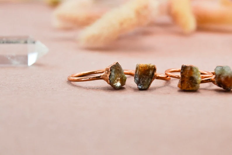 Daddy Daughter Jewelry - Wholesale Single Stone/Solitaire Ring - Raw Sunstone Copper Stone Ring || Flashy Sunstone Ring9